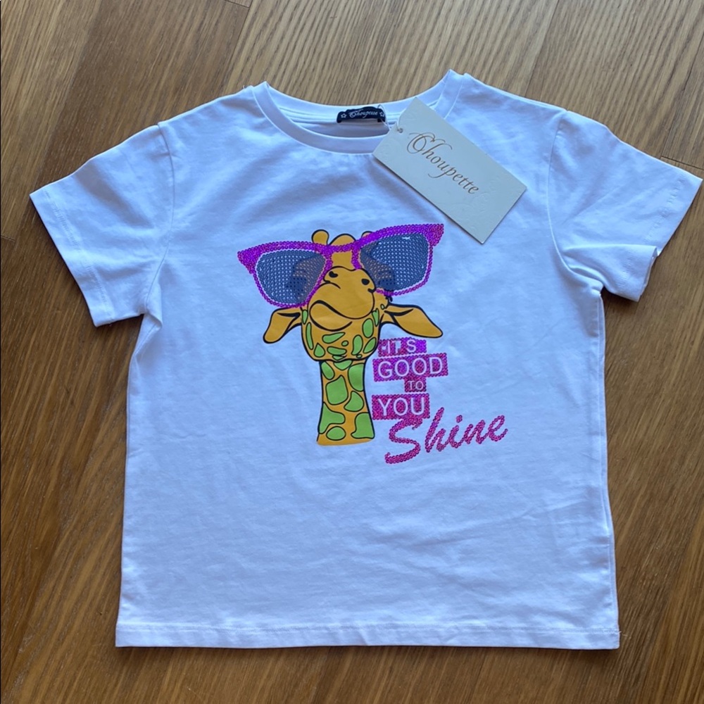 New Choupette Girl White Kids Shirt with Giraffe Print Size 10 140